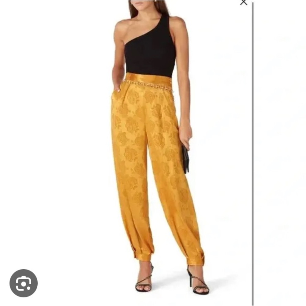 NWT Ronny Kobo Kristine Gold Silk Blend Satin Jacquard Tapered Pants Revolve